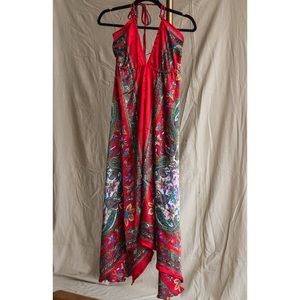 Earthbound silky satin halter scarf dress